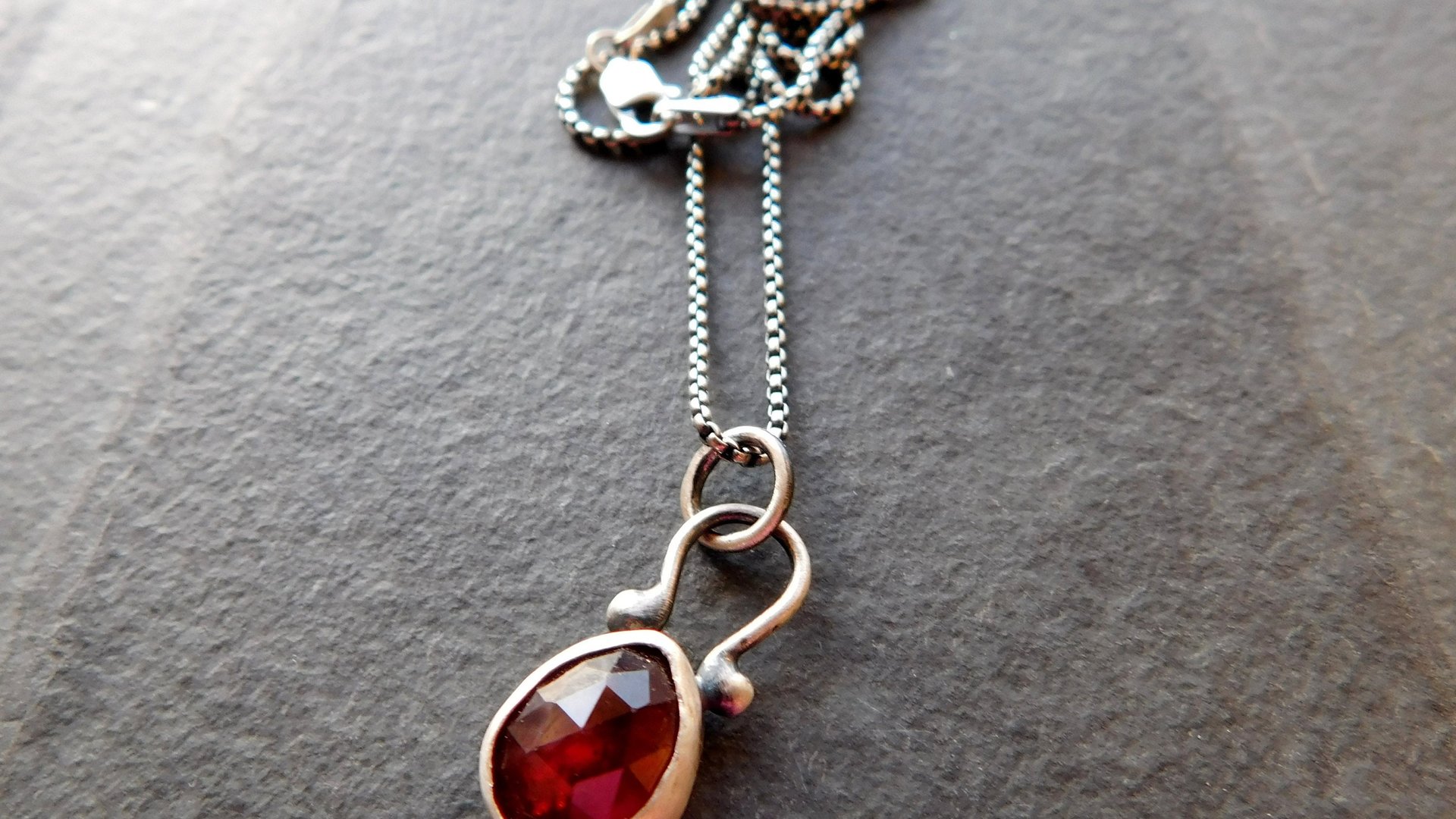 Rosecut Dark Burgundy Wine Garnet Sterling Silver 14K Gold Minimalist Pendant Necklace
