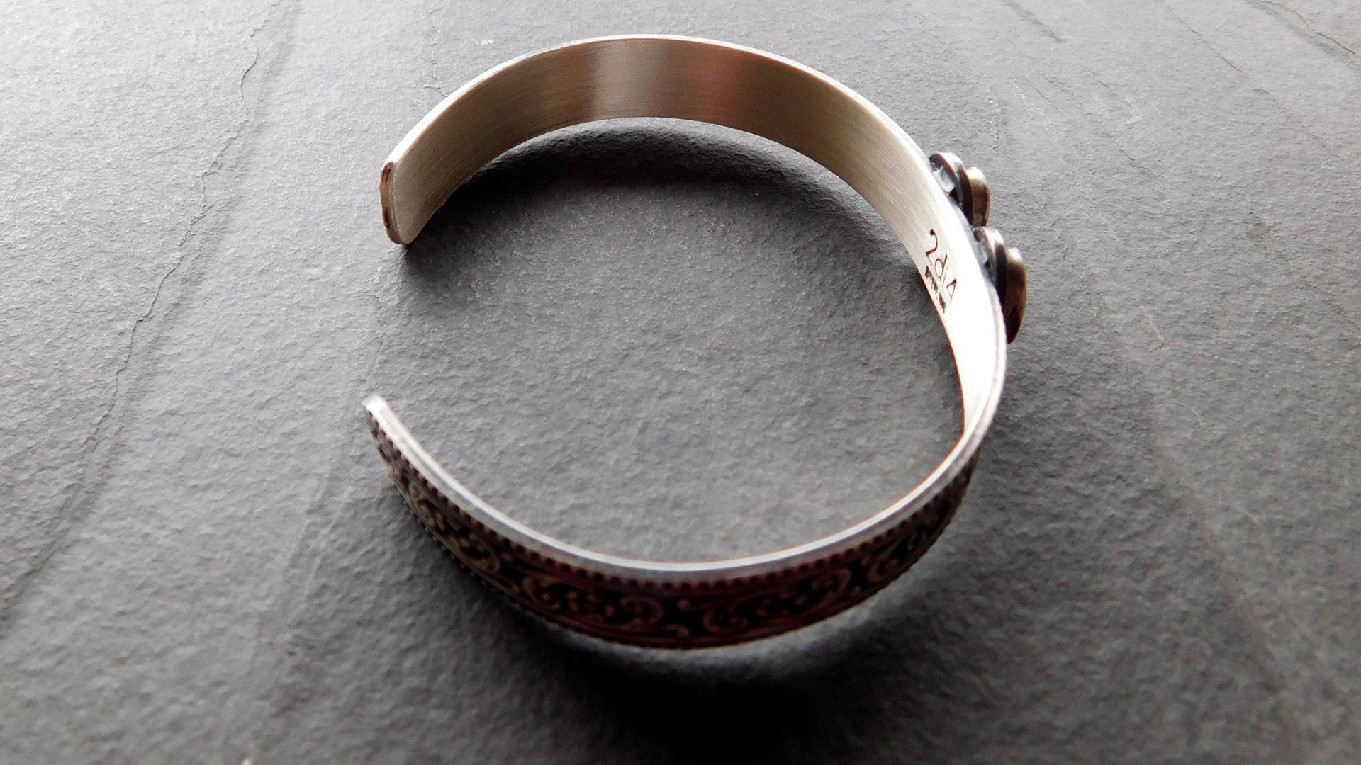Pink Green Tourmaline Multi Stone Oxidized Sterling Silver Ornate Floral Wire Cuff Bracelet