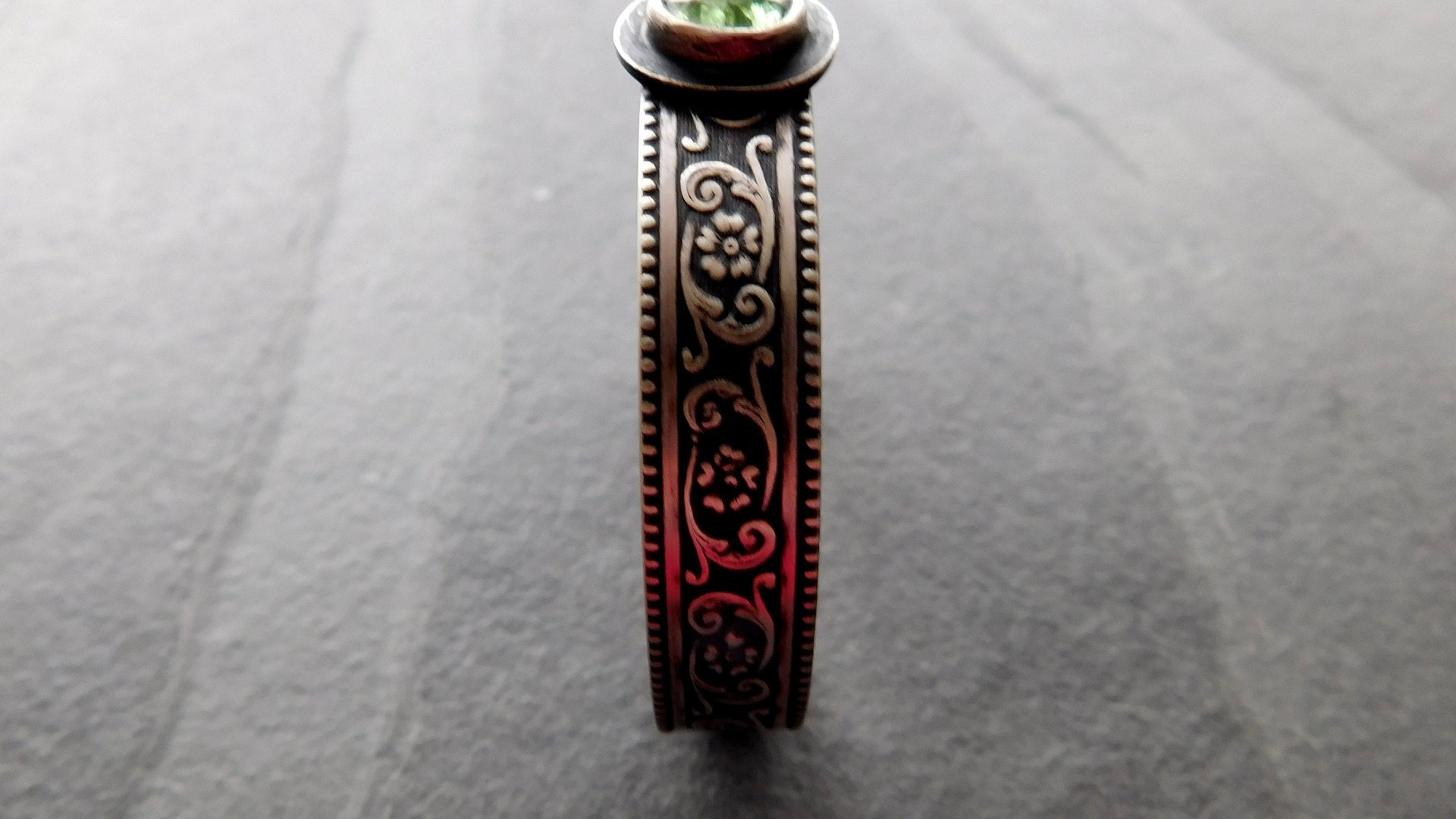 Pink Green Tourmaline Multi Stone Oxidized Sterling Silver Ornate Floral Wire Cuff Bracelet