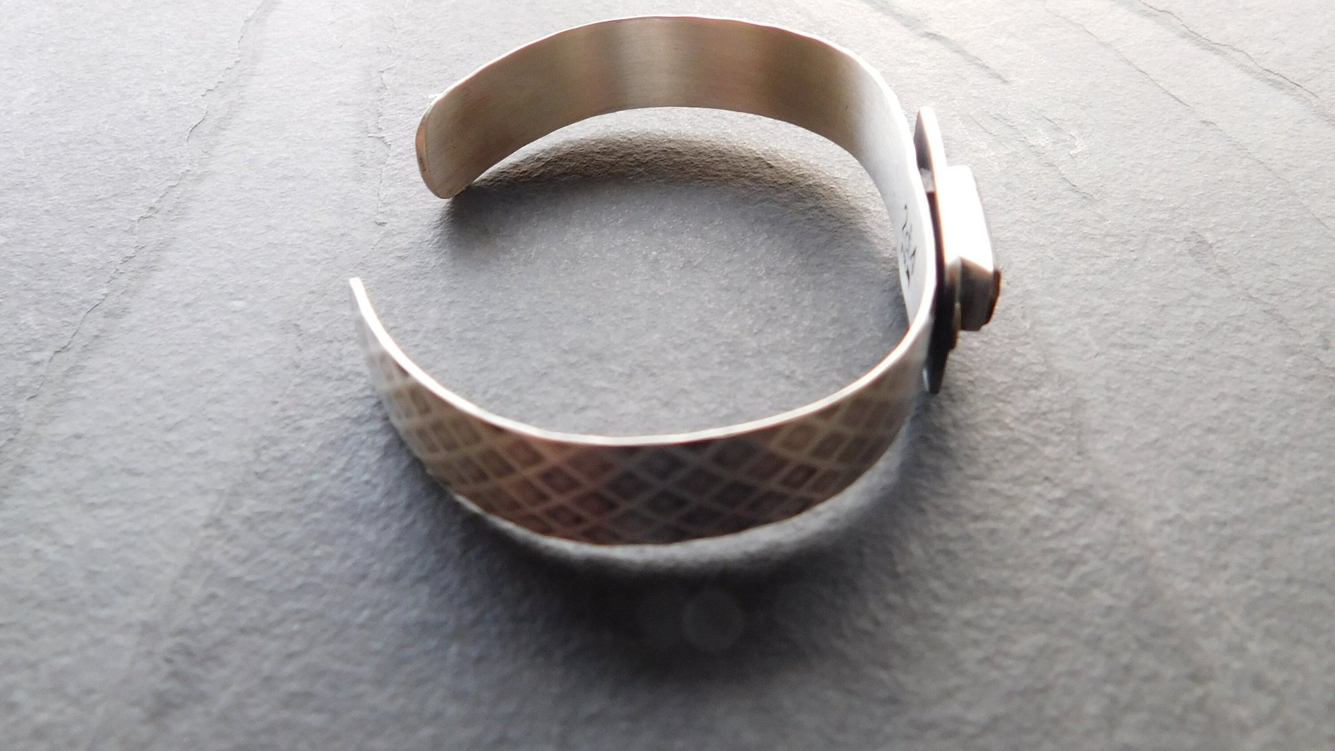 Deep Green Tourmaline Raw Mineral Oxidized Sterling Silver Diamond Patterned Cuff Bracelet