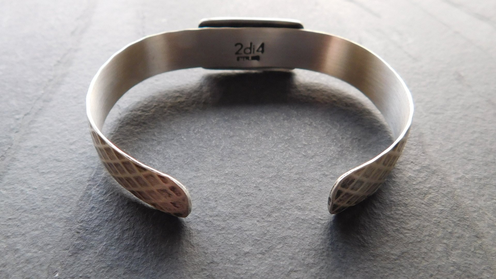 Deep Green Tourmaline Raw Mineral Oxidized Sterling Silver Diamond Patterned Cuff Bracelet
