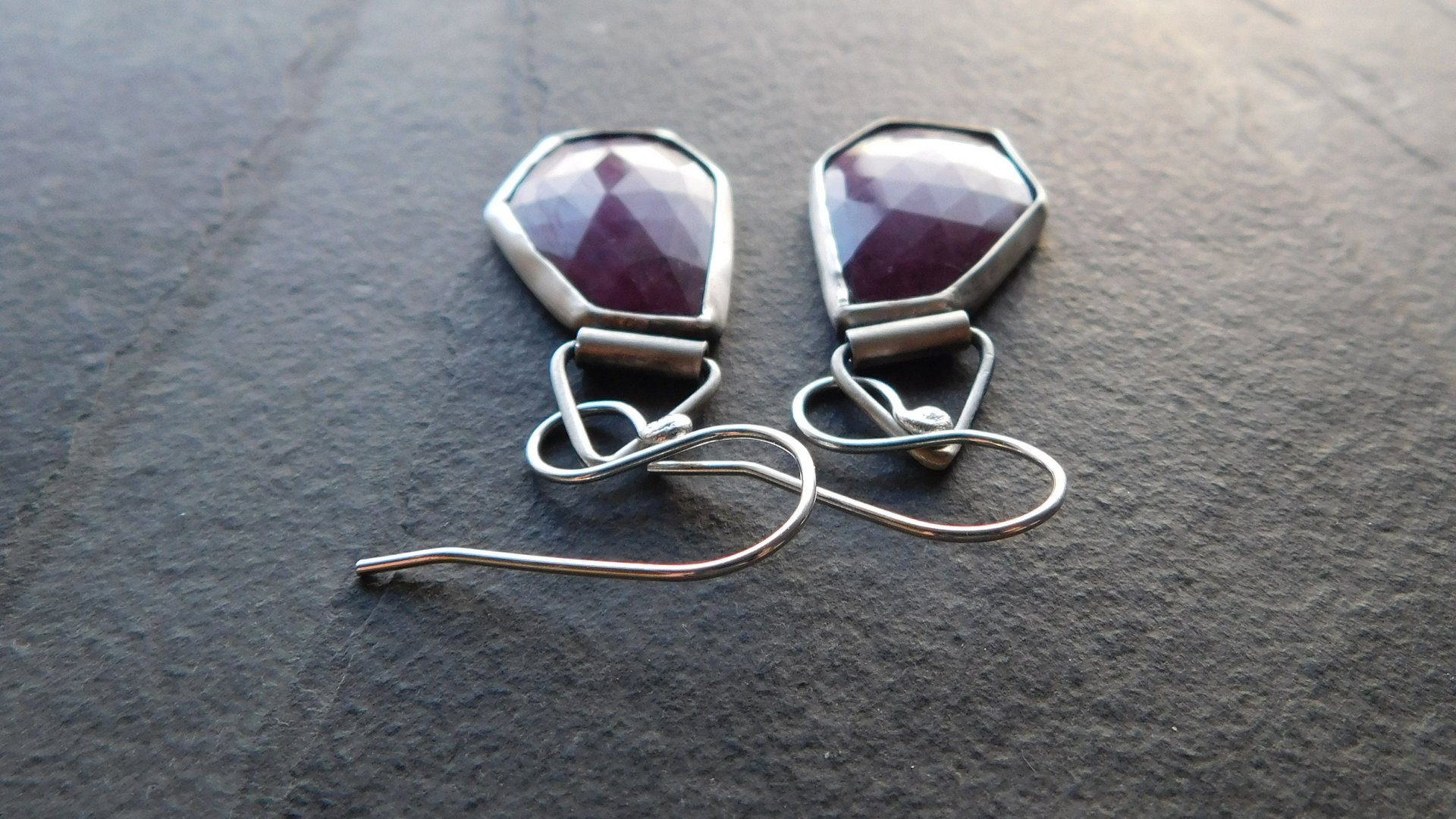 Rosecut Ruby Oxidized Sterling Silver Swing Hinge Dangle Earrings