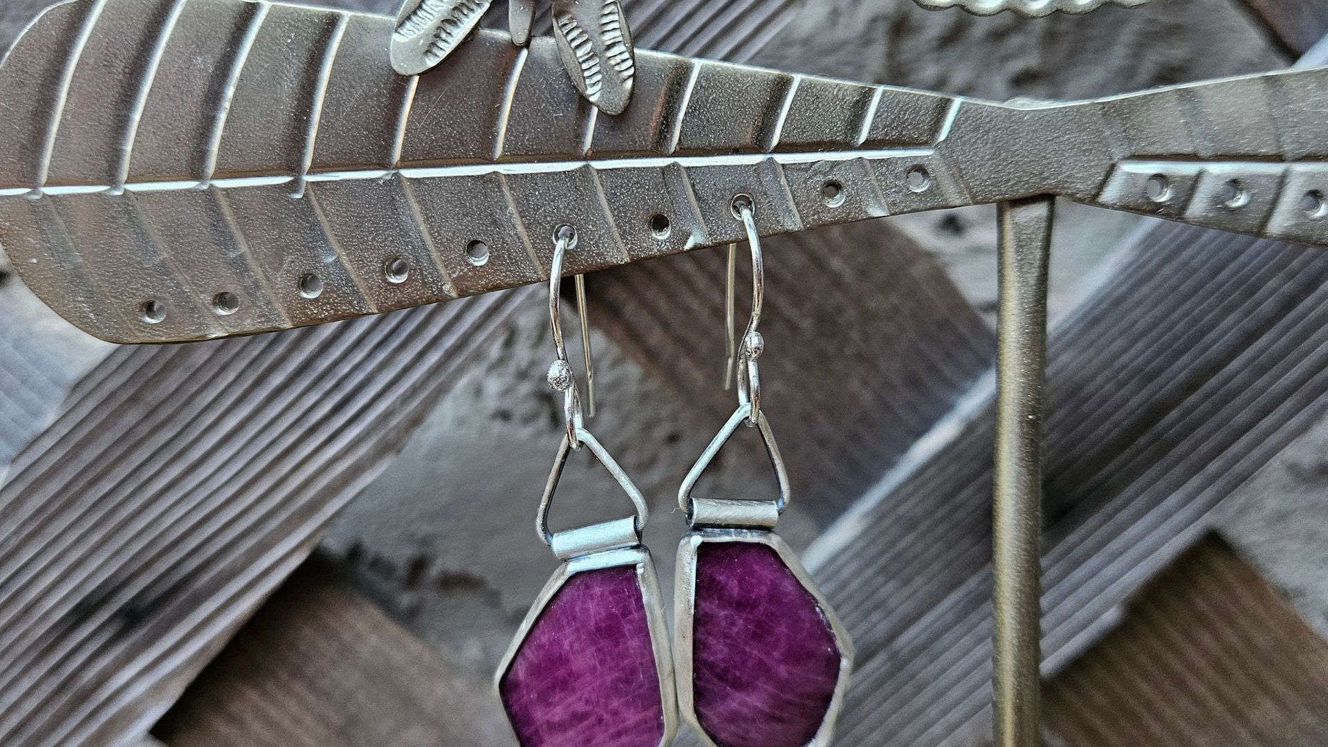 Rosecut Ruby Oxidized Sterling Silver Swing Hinge Dangle Earrings