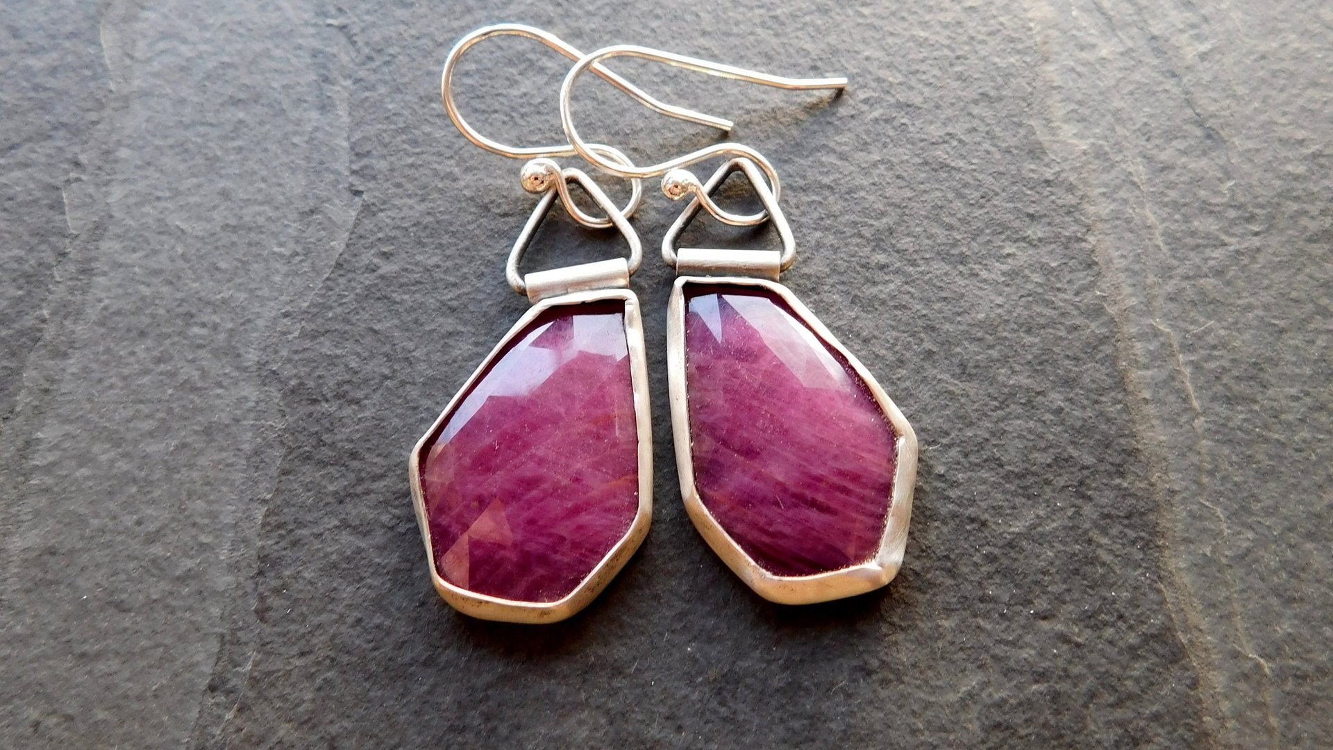 Rosecut Ruby Oxidized Sterling Silver Swing Hinge Dangle Earrings