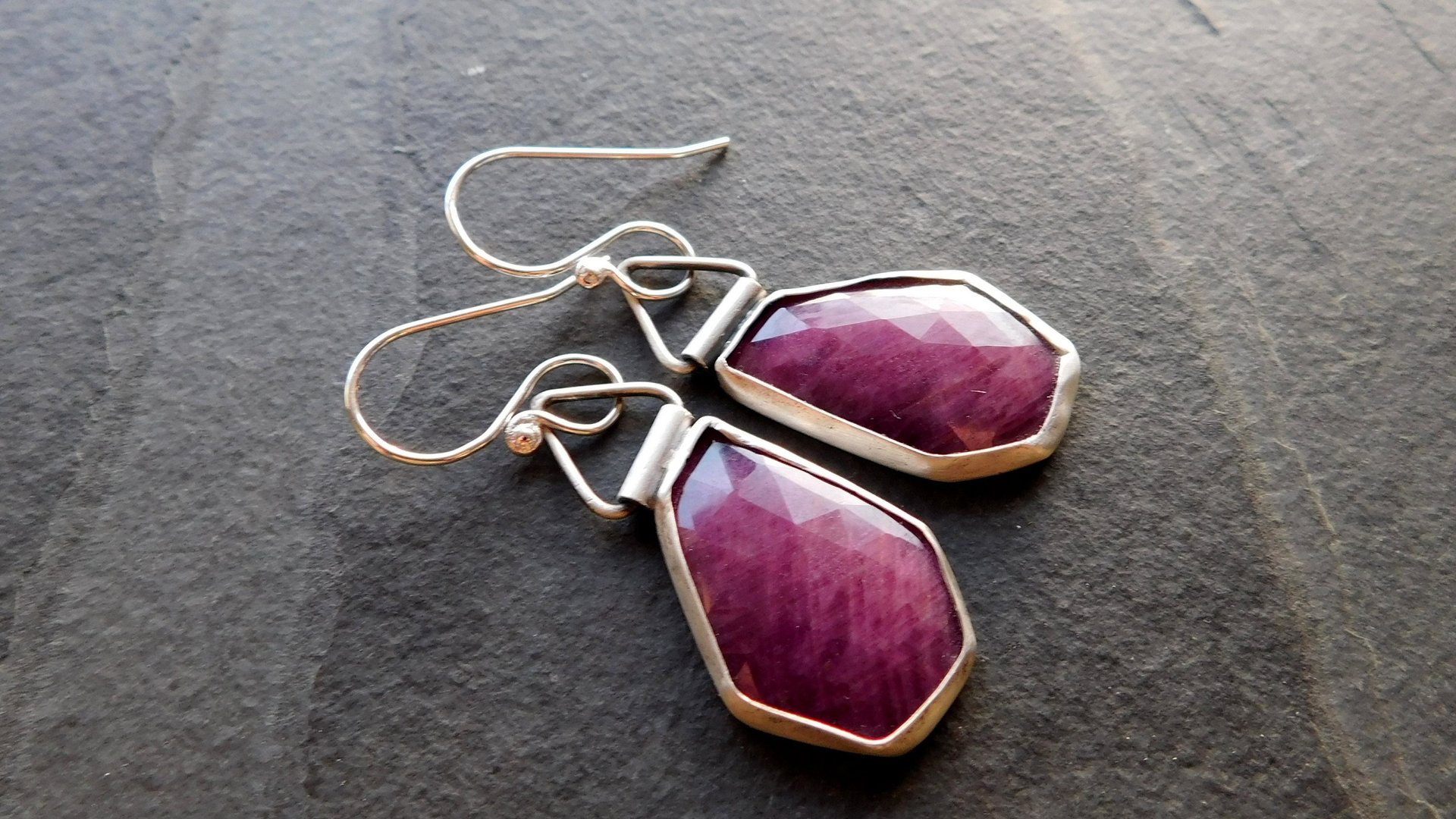 Rosecut Ruby Oxidized Sterling Silver Swing Hinge Dangle Earrings
