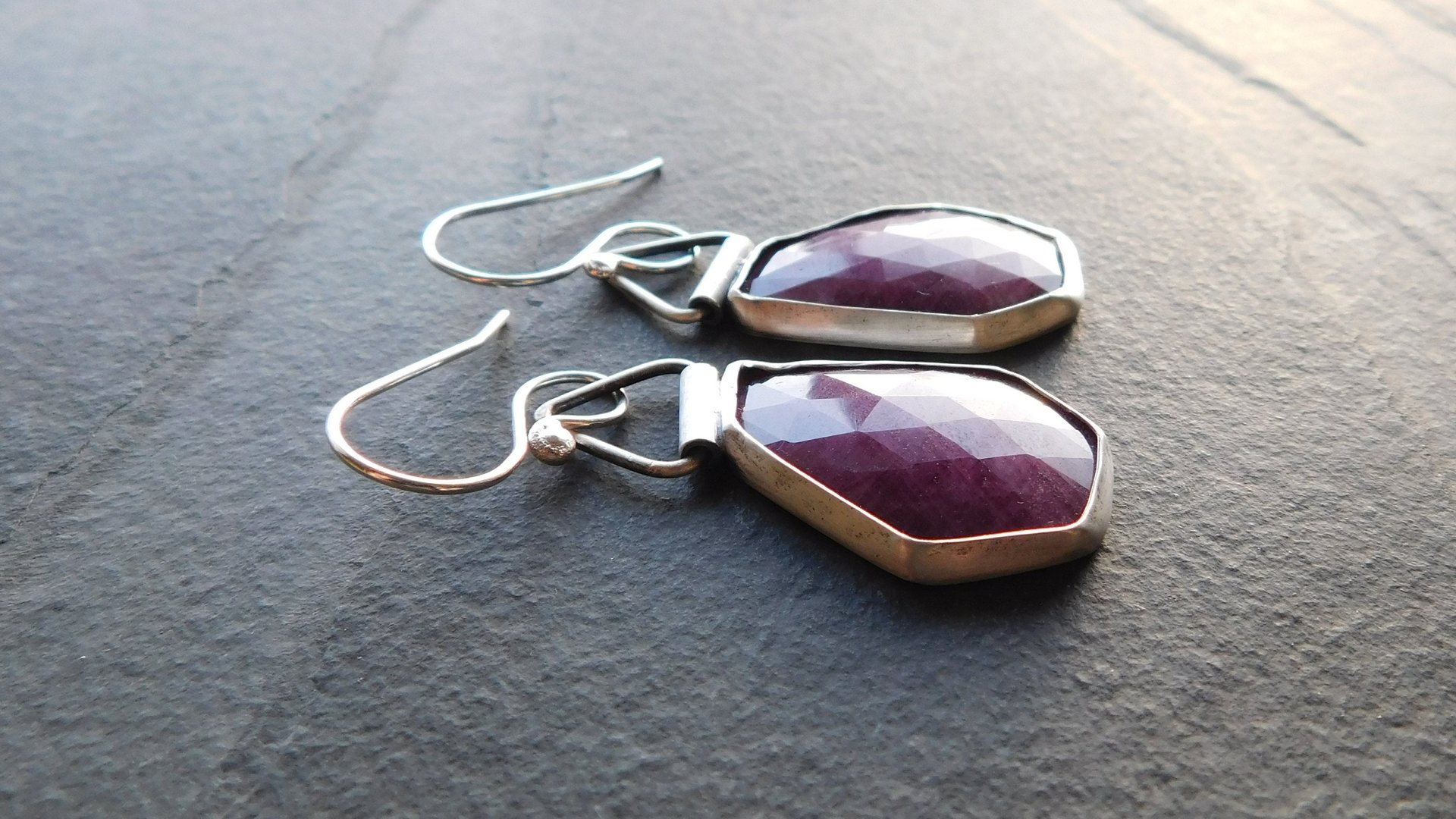 Rosecut Ruby Oxidized Sterling Silver Swing Hinge Dangle Earrings