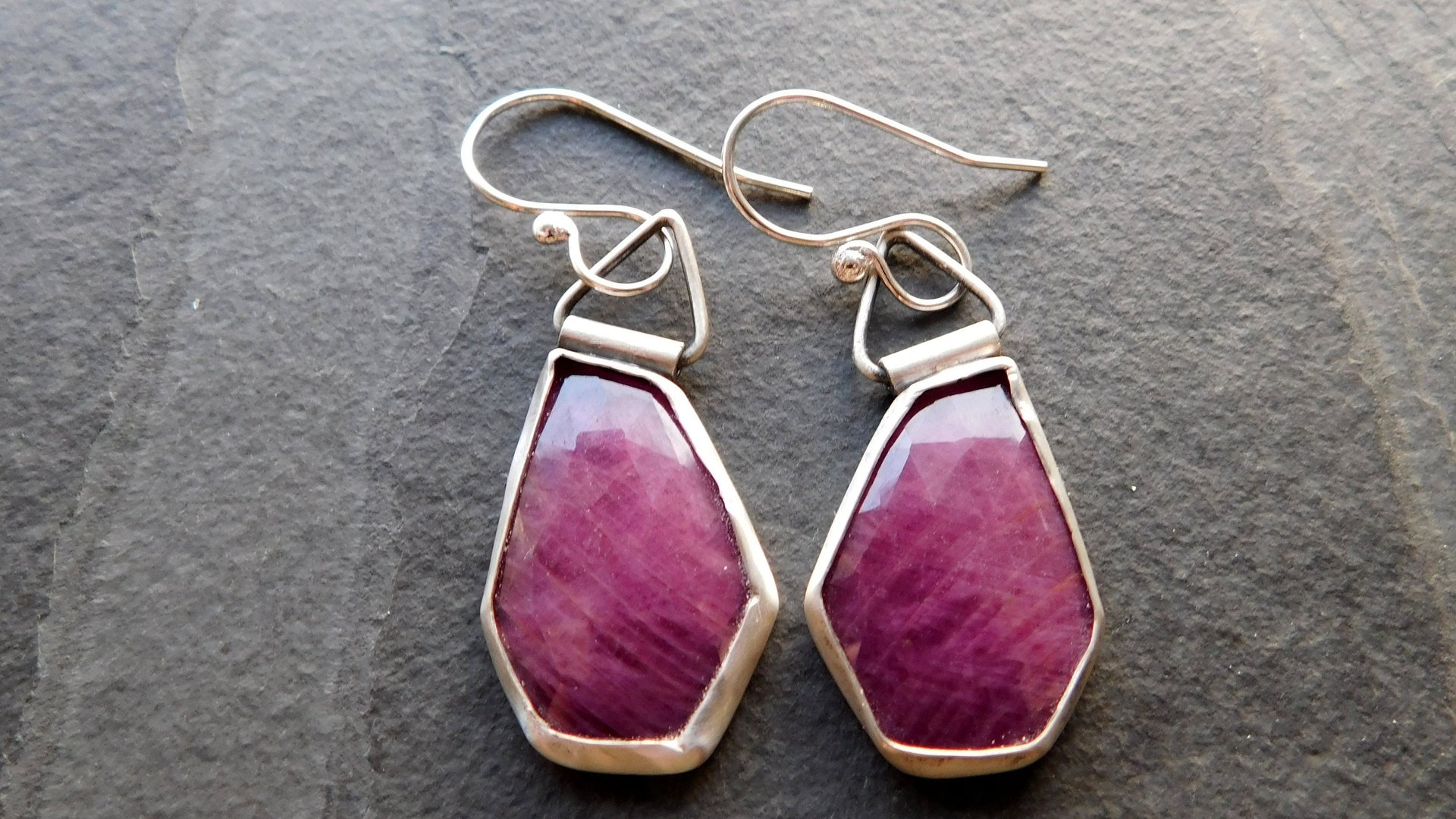 Rosecut Ruby Oxidized Sterling Silver Swing Hinge Dangle Earrings