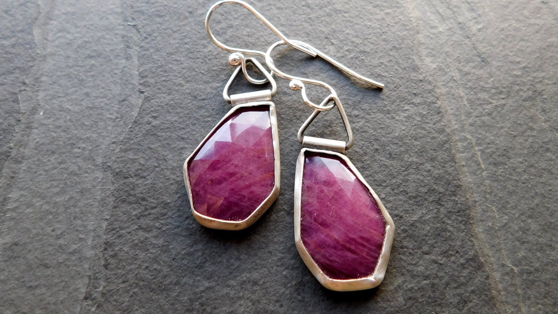 Rosecut Ruby Oxidized Sterling Silver Swing Hinge Dangle Earrings