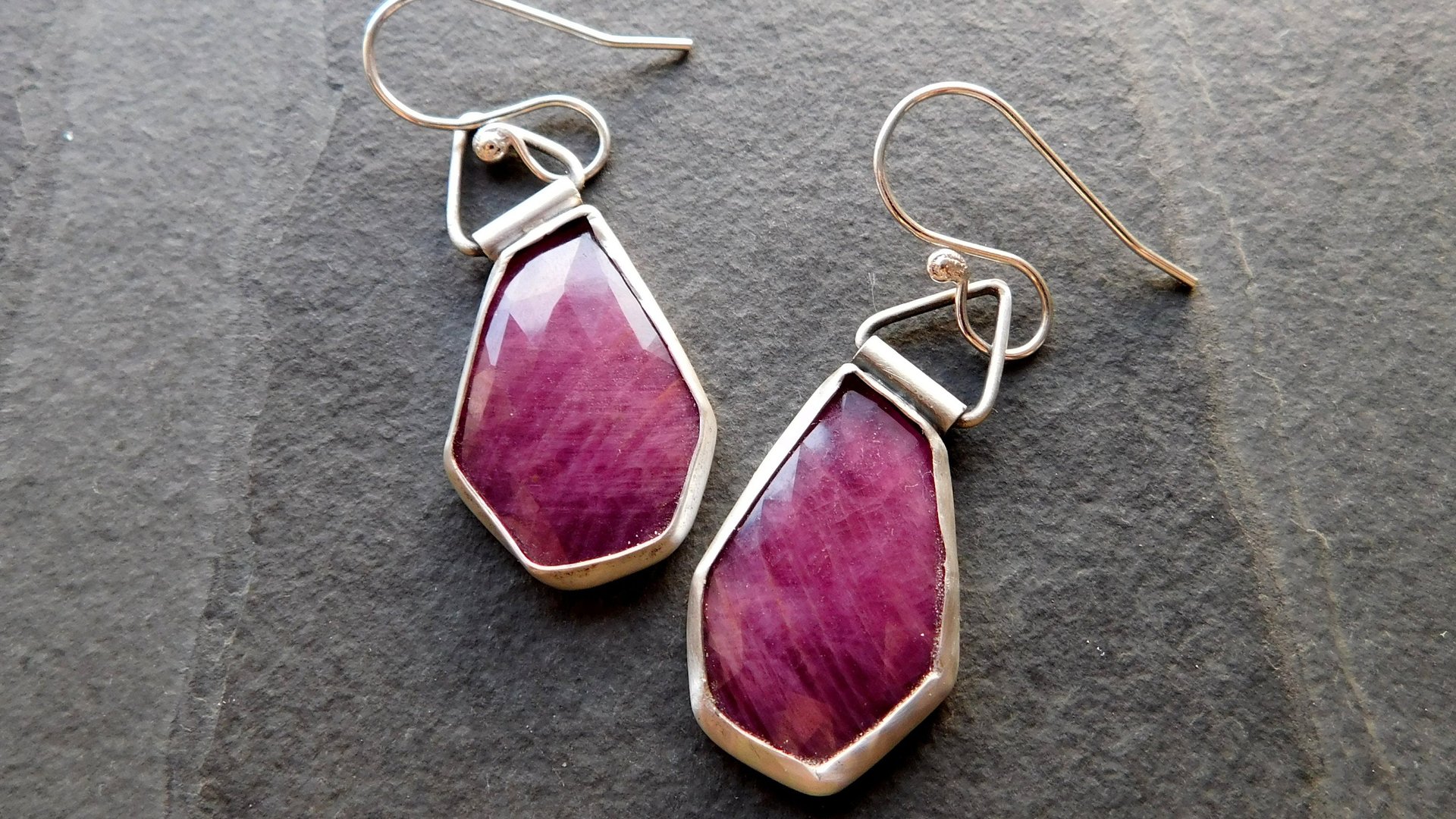 Rosecut Ruby Oxidized Sterling Silver Swing Hinge Dangle Earrings