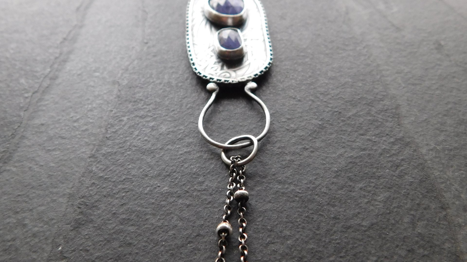 Tanzanite Multi Stone Patterned Sterling Silver Pendant Necklace