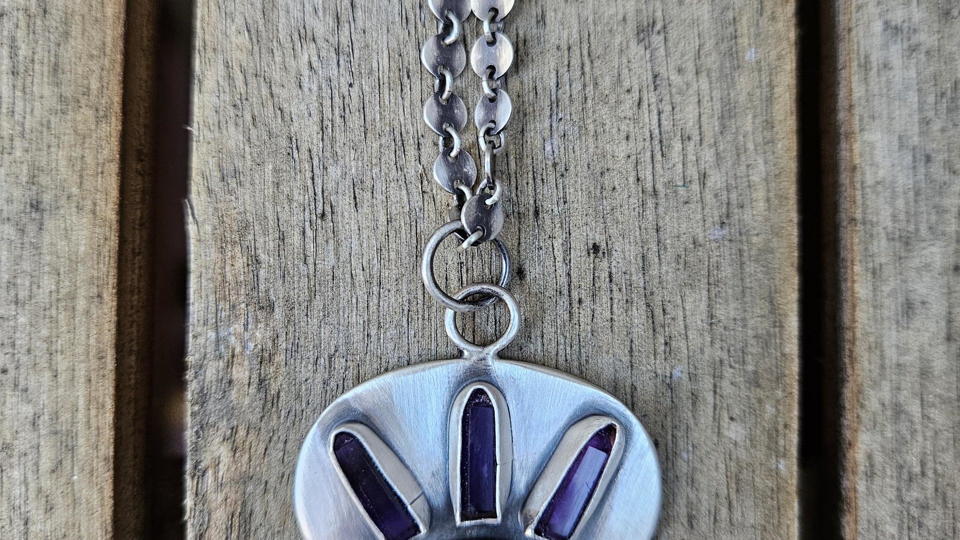 Amethyst Quartz Crystal  Point Garnet Sterling Silver 14K Gold Mixed Metal Multi Stone Pendant Necklace