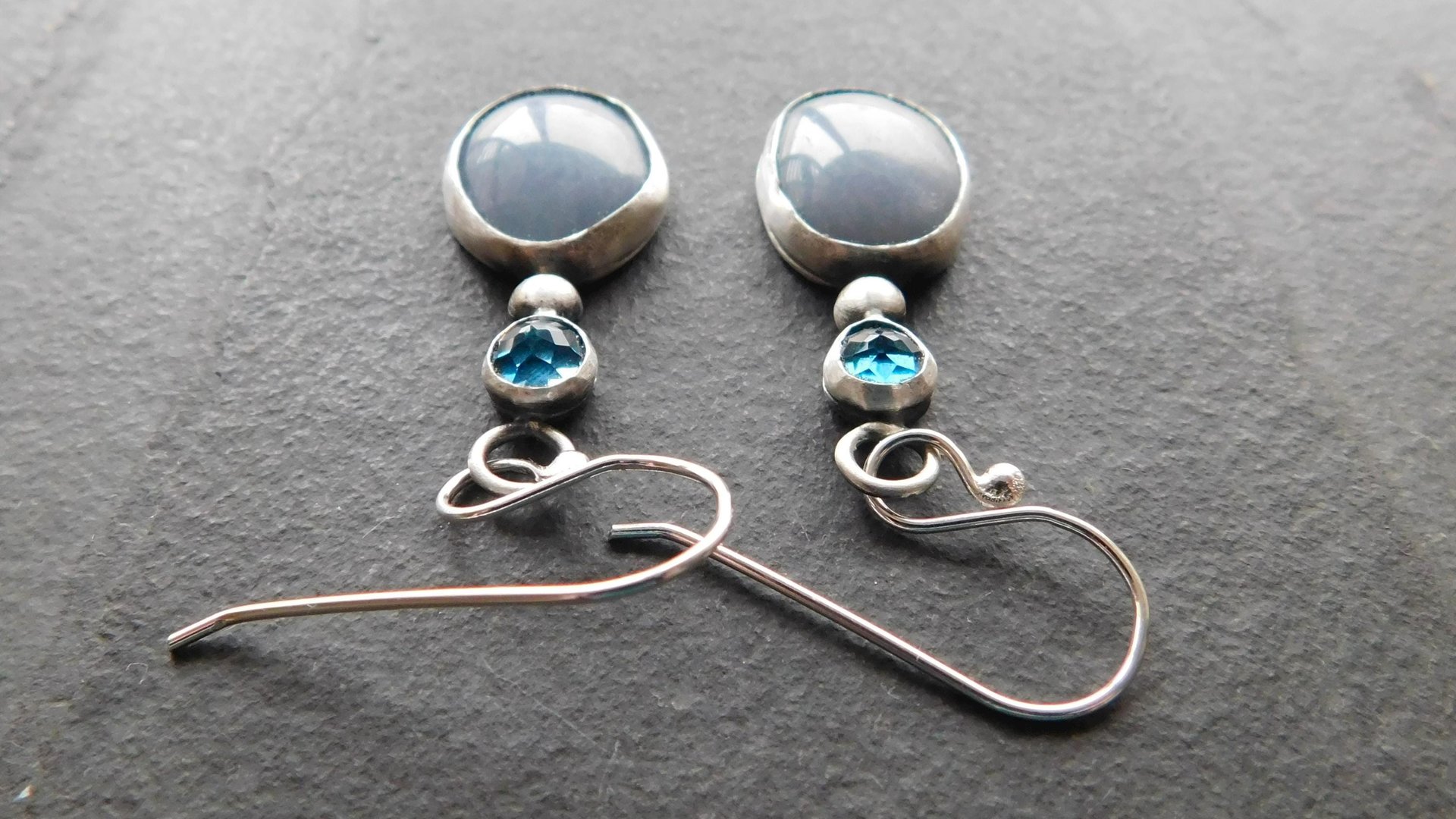 Pale Blue Grey Angelite London Blue Topaz Sterling Silver Shades Of Blue Dangle Earrings