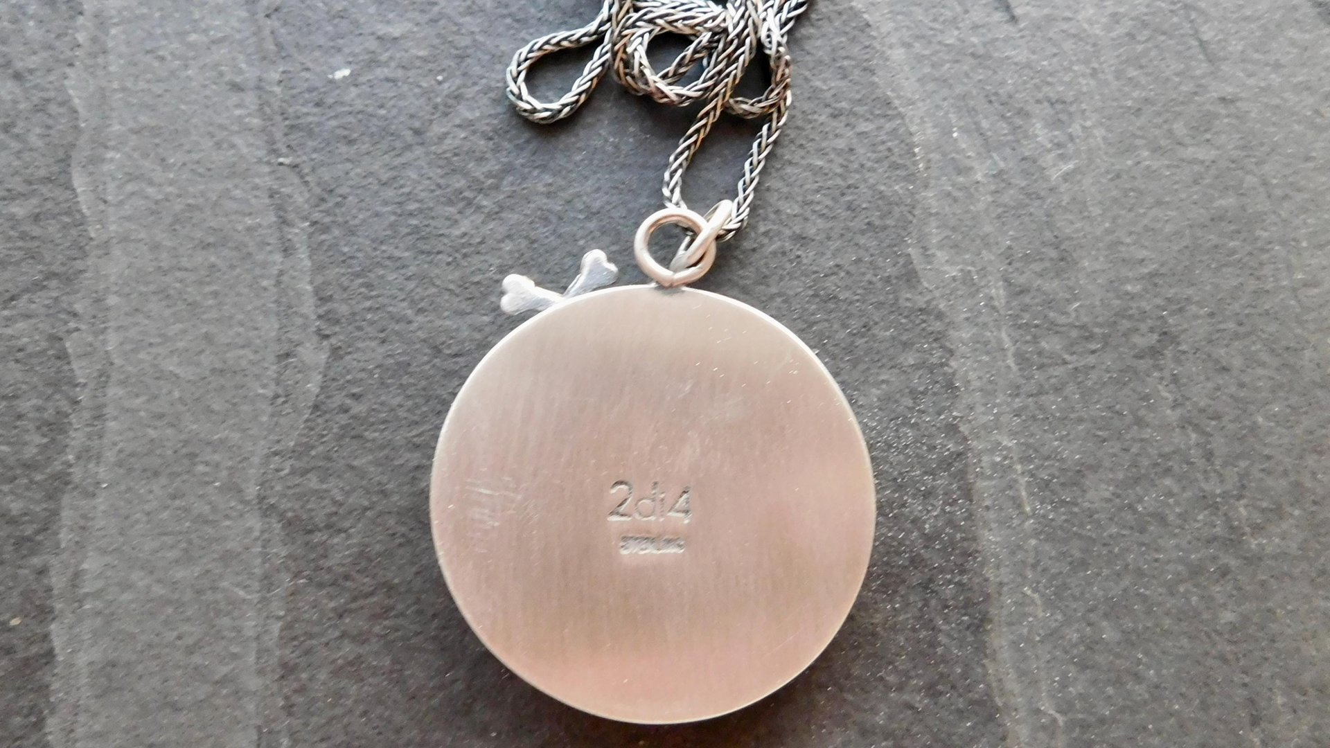 Porcelain Sugar Skull Oxidized Sterling Silver Pendant Necklace