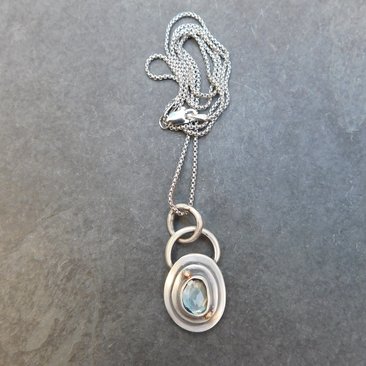 London Blue Topaz Sterling Silver 14k Gold Small Minimalist Pendant, London Blue Topaz Mixed Metal Necklace, Everyday Jewelry