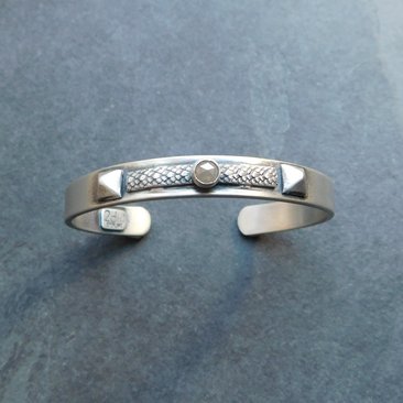 Champagne Diamond Sterling Silver Industrial Cuff, Snakeskin Wire Metal Stud Colored Diamond Bracelet