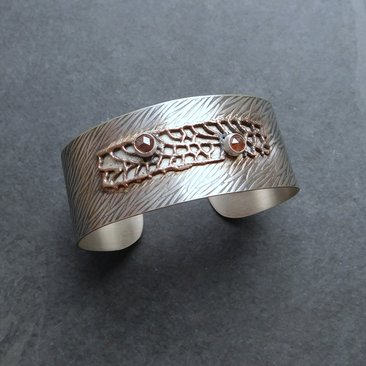 Earth Tone Colored Diamonds Mixed Metal Bronze Sterling Silver Patterned Wire Statement Cuff Bracelet
