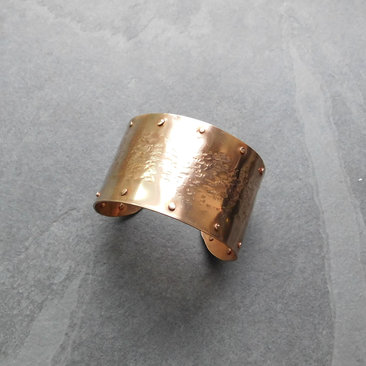 Bronze Hammered Rivet Heavy Metal Cuff Bracelet