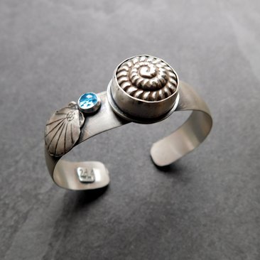 Snail Shell Swiss Blue Topaz Sterling Silver Beach Cuff Bracelet