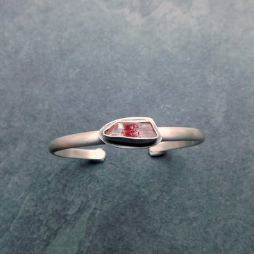 Quartz Crystal Red Hematite Phantom Inclusion Sterling Silver Cuff Bracelet