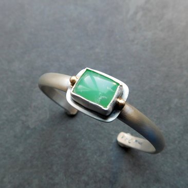 Apple Green Chrysoprase 14k Gold Accent Sterling Silver Cuff Bracelet