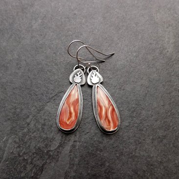 Rust Orange Agua Nueva Agate Sterling Silver Burning Flame Earrings