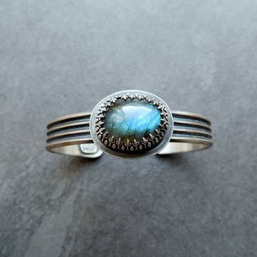 Flashy Blue Labradorite Sterling Silver Multi Wire Cuff Bracelet
