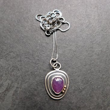 Deep Pink Burgundy Sapphire Layered Sterling Silver Everyday Pendant Necklace