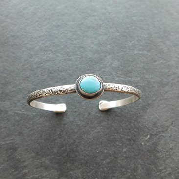 Sleeping Beauty Turquoise Textured Sterling Silver Skinny Stacking Cuff Bracelet