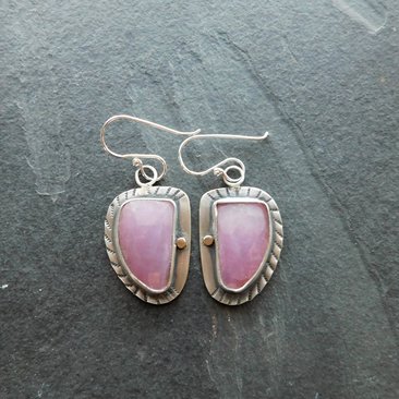 Rose Pink Sapphire Sterling Silver Stamped Dangle Earrings