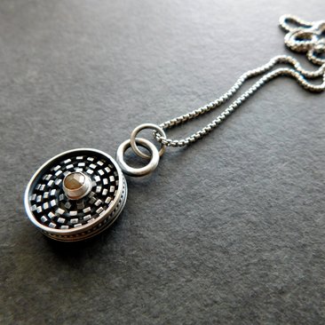 Earth Tone Colored Diamond Sterling Silver Modernist Wire Pendant Necklace