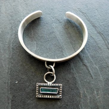 Indicolite Tourmaline Raw Mineral Dangle Charm Sterling Silver Cuff Bracelet