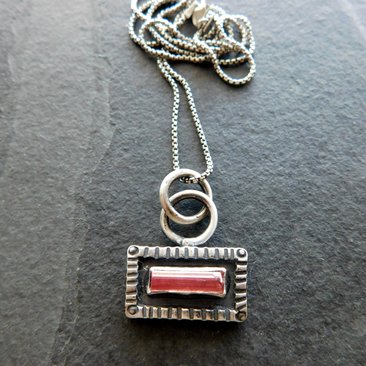 Pink Tourmaline Raw Mineral Sterling Silver Stamped Pendant Necklace
