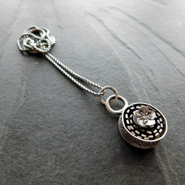 Sterling Silver Ornate Flower Wire Modern Industrial Floral Pendant Necklace