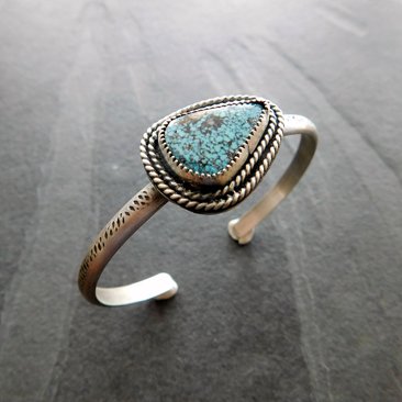 Kingman American Turquoise Sterling Silver Textured Cuff Bracelet, Turquoise Jewelry