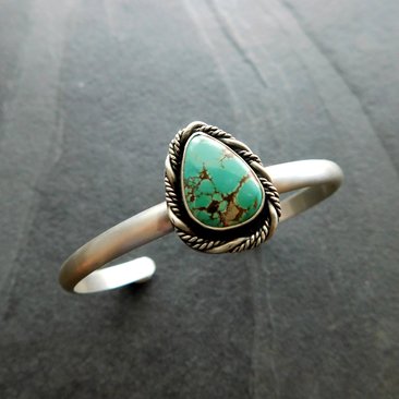 American Turquoise Cuff, Oxidized Sterling Silver, Green Turquoise Bracelet, Southwestern Design