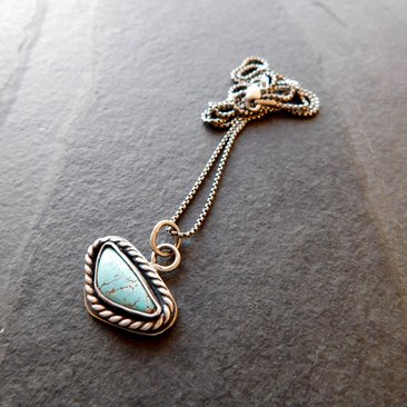 Royston American Turquoise Oxidized Sterling Silver Rope Trim Dainty Pendant Necklace