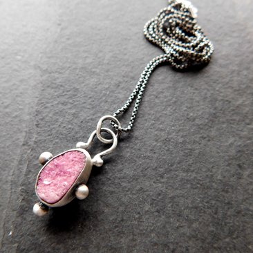 Hot Pink Cobalto Calcite Natural Drusy Sterling Silver 14K Gold Minimalist Pendant Necklace