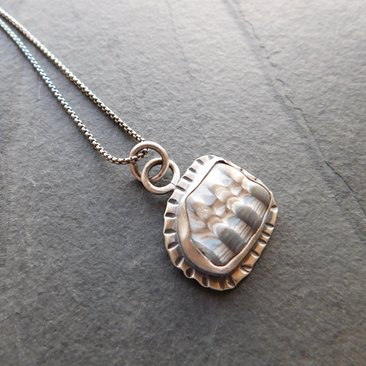 Fossil Clam Shell Sterling Silver Stamped Beach Pendant Necklace