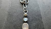 Grey Moonstone Aquamarine Grey Diamond Multi Stone Oxidized Sterling Silver Pendant Necklace