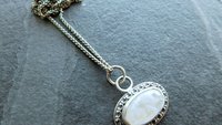 Rainbow Moonstone Sterling Silver Ornate Patterned Wire Pendant Necklace