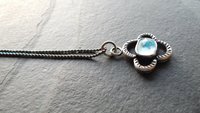 Baby Blue Rosecut Aquamarine Stone Oxidized Sterling Silver Textured Quatrefoil Pendant Necklace