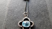 Baby Blue Rosecut Aquamarine Stone Oxidized Sterling Silver Textured Quatrefoil Pendant Necklace