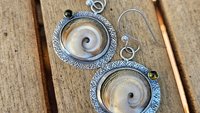 Operculum Shell Dark Green Tourmaline Textured Sterling Silver Dangle Earrings