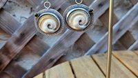 Operculum Shell Dark Green Tourmaline Textured Sterling Silver Dangle Earrings