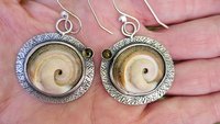 Operculum Shell Dark Green Tourmaline Textured Sterling Silver Dangle Earrings