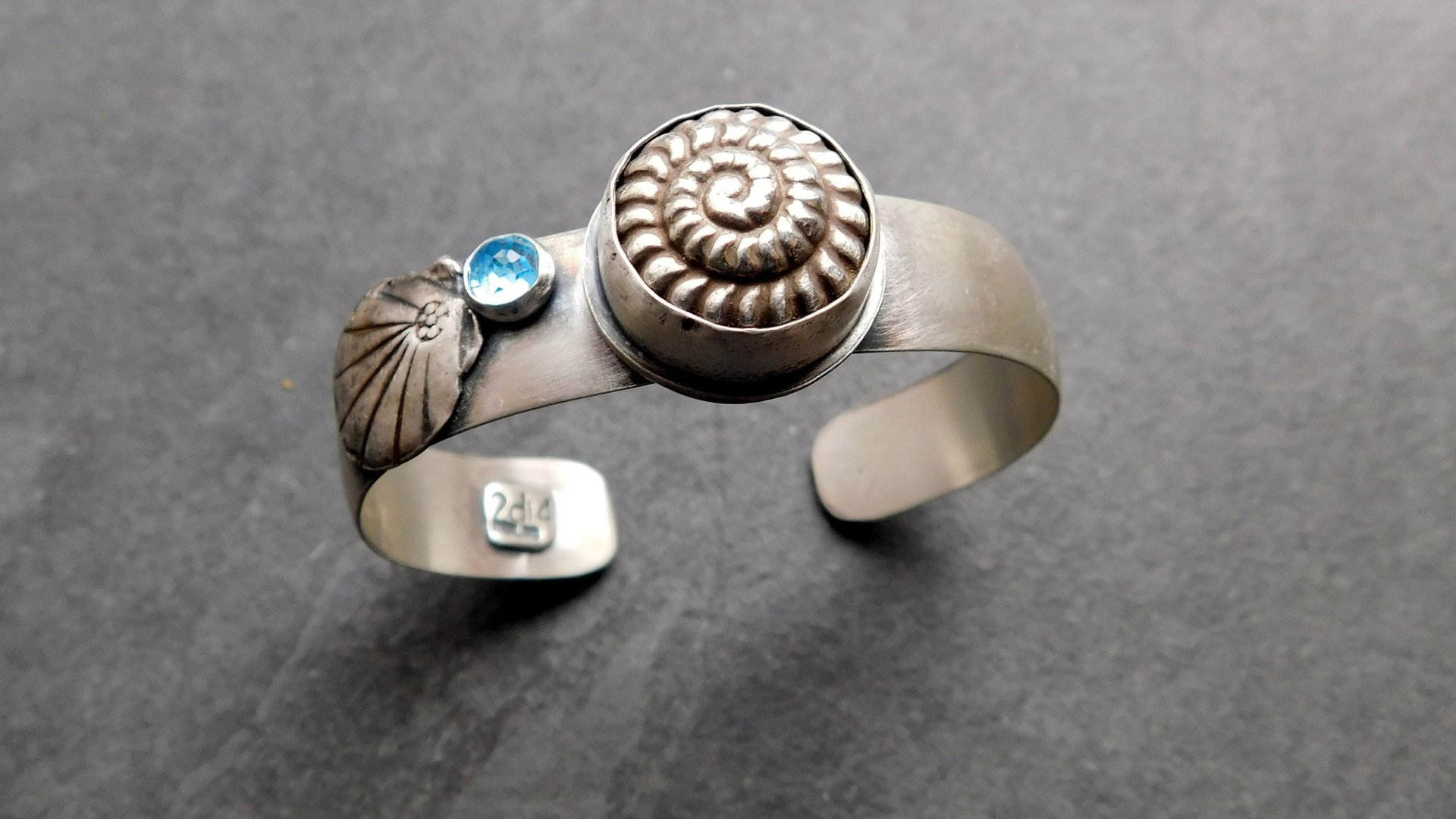 Snail Shell Swiss Blue Topaz Sterling Silver Beach Cuff Bracelet