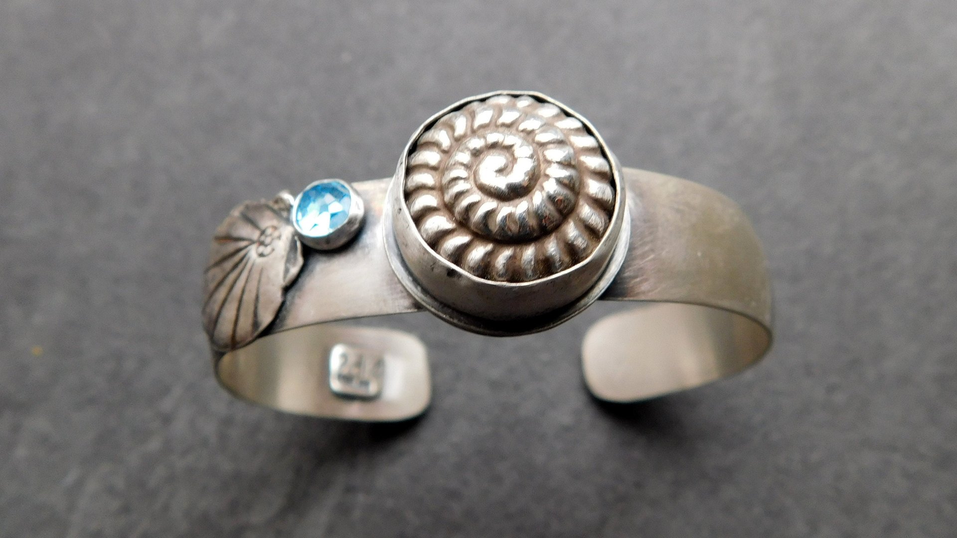 Snail Shell Swiss Blue Topaz Sterling Silver Beach Cuff Bracelet