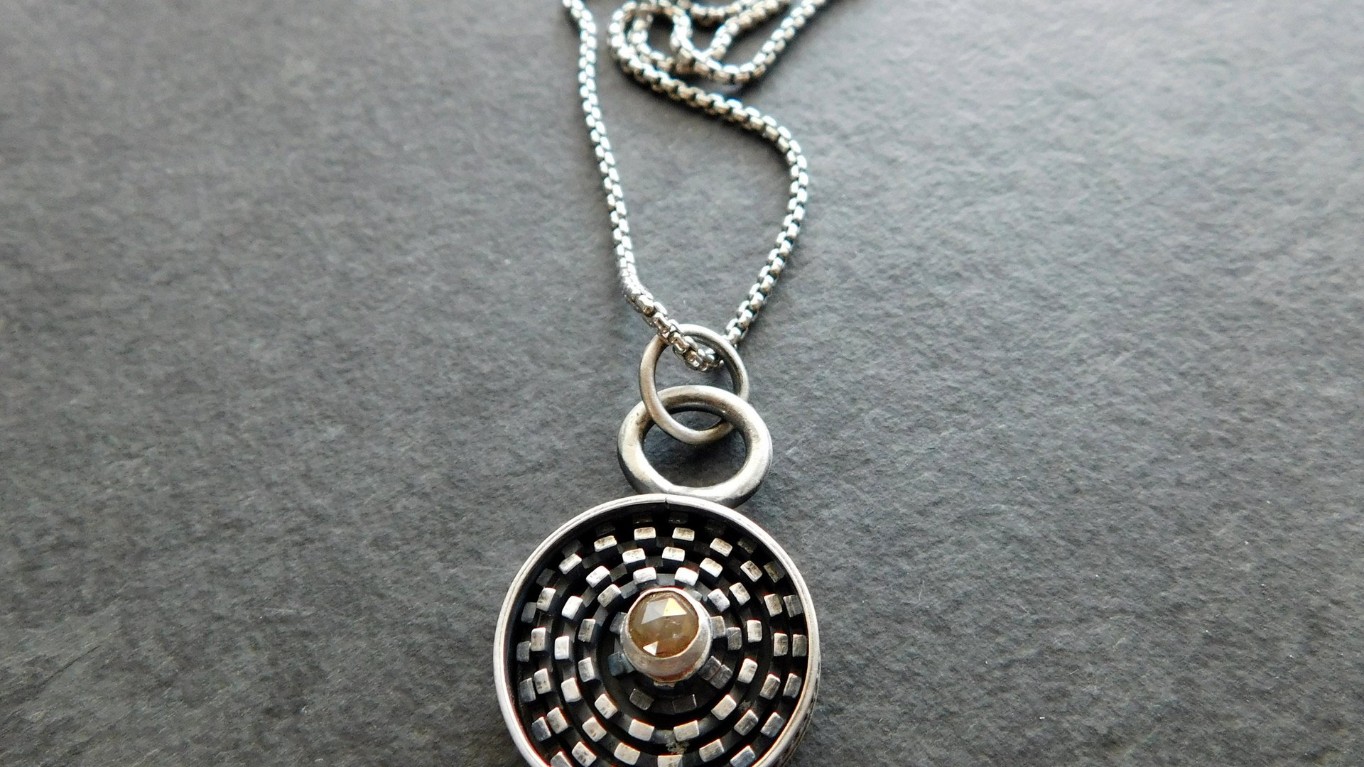 Earth Tone Colored Diamond Sterling Silver Modernist Wire Pendant Necklace