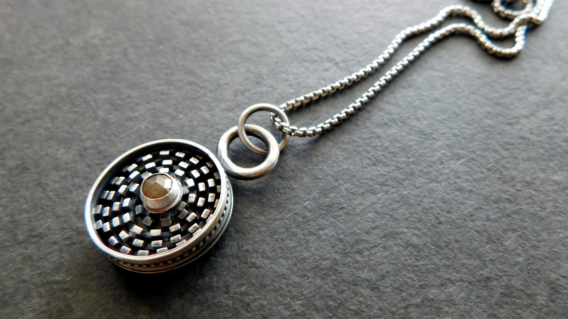 Earth Tone Colored Diamond Sterling Silver Modernist Wire Pendant Necklace
