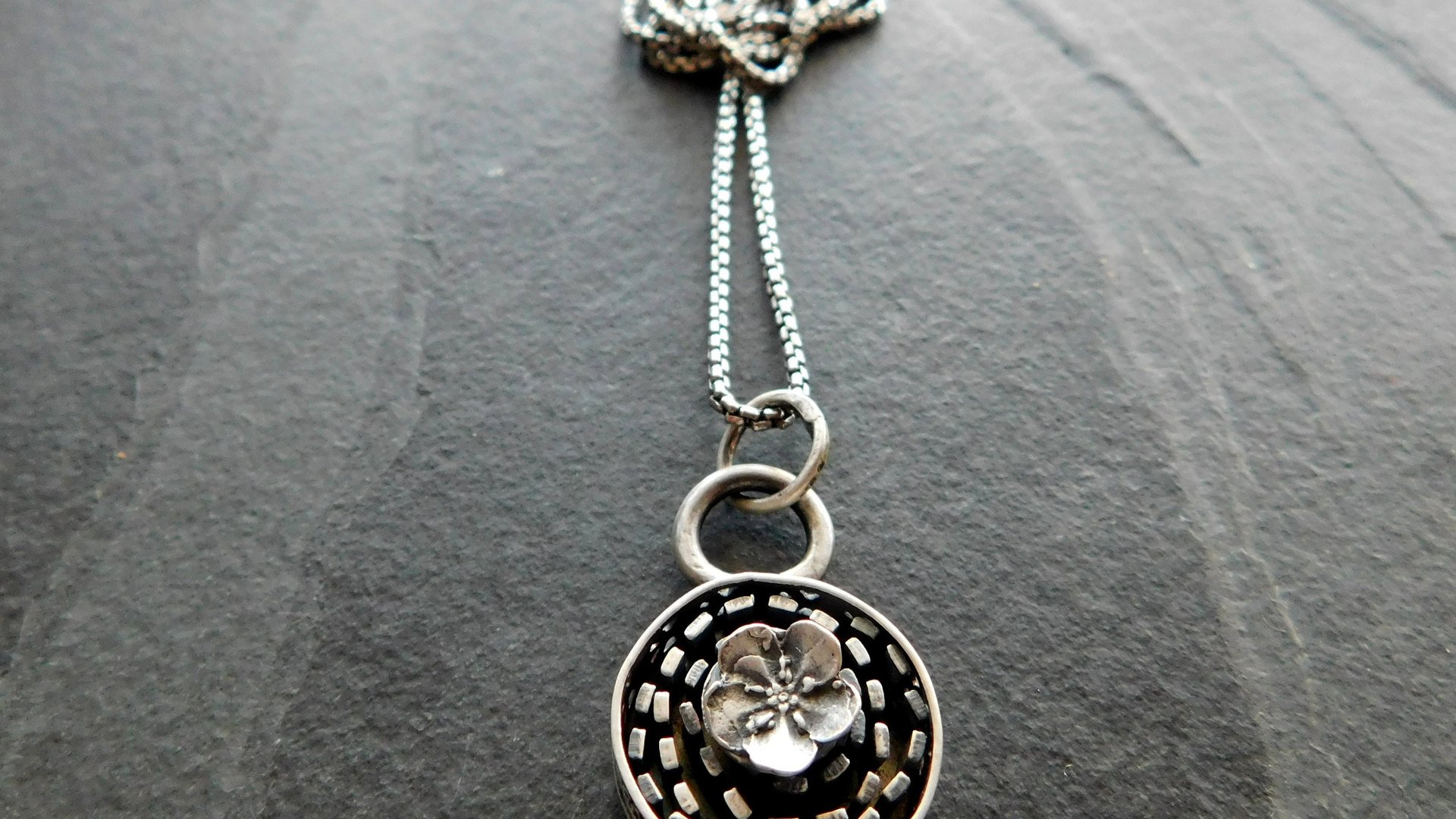 Sterling Silver Ornate Flower Wire Modern Industrial Floral Pendant Necklace